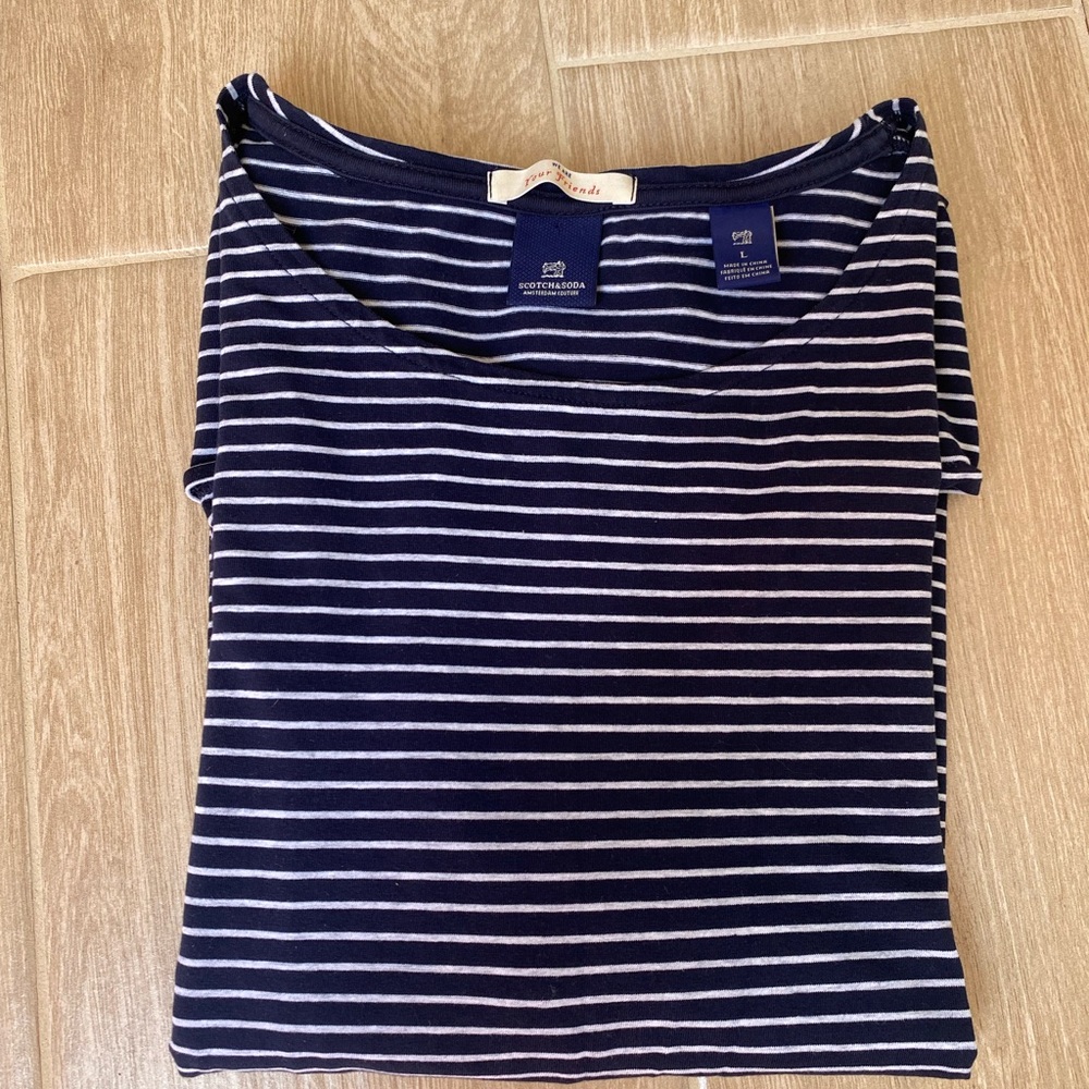 SCOTCH&SODA Men Navy and White Striped Long Sleeve Shirt Size L - Picture 7 of 7
